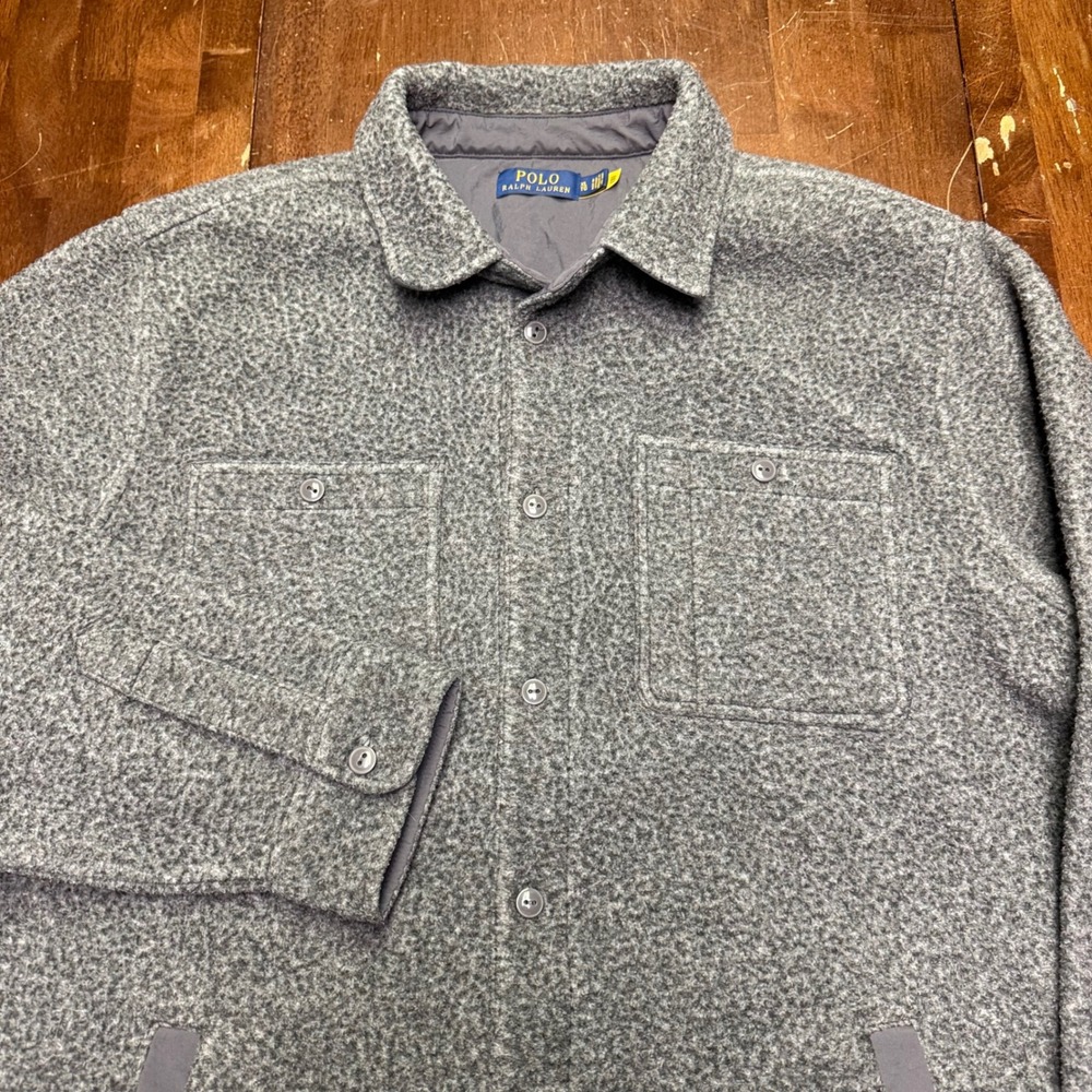 Polo Ralph Lauren Shirt Jacket Mens XL Gray Fleece Button Front Pocket Marl